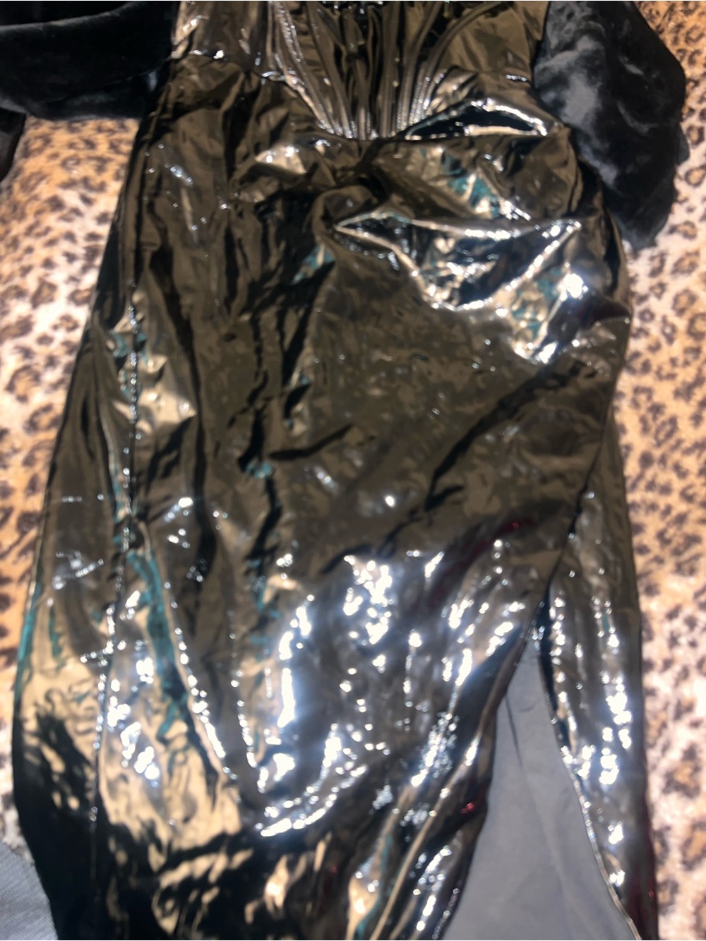 Fashion Nova Shiny Black Patent Midi Dress